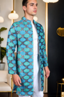 Navy Blue Multicolor Digital Print Jacket - Bold & Stylish Outerwear for Men