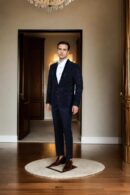 Black Mink Fabric 2-Piece Suit with Satin Shawl Collar - Luxury Formal Wear for Weddings & Special Events