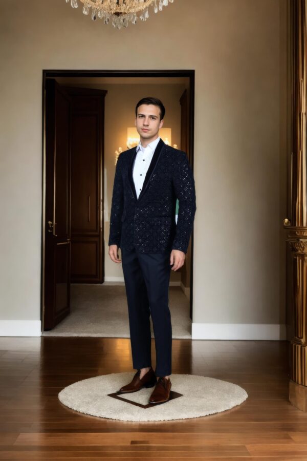 Black Mink Fabric 2-Piece Suit with Satin Shawl Collar - Luxury Formal Wear for Weddings & Special Events - Image 4