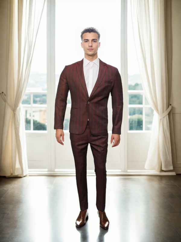 Stylish Deep Maroon Geometric Design 3-Piece Suit - Perfect for Formal Events & Weddings - Image 2