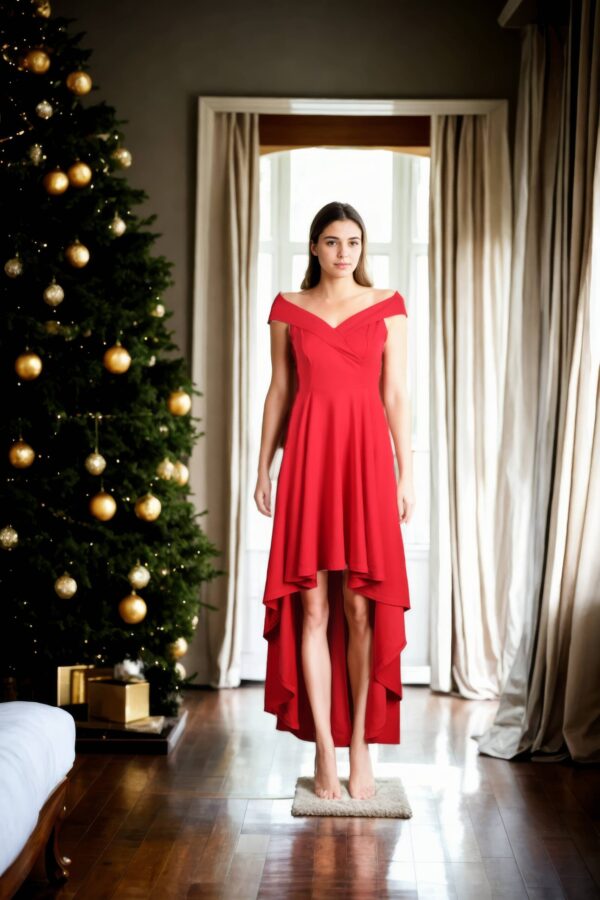 High-Low Off-Shoulder Skater Dress - Chic & Elegant Evening Wear