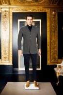 Double-Breasted Military Green Melange Blazer with Lapel Collar - Perfect for Weddings & Formal Events