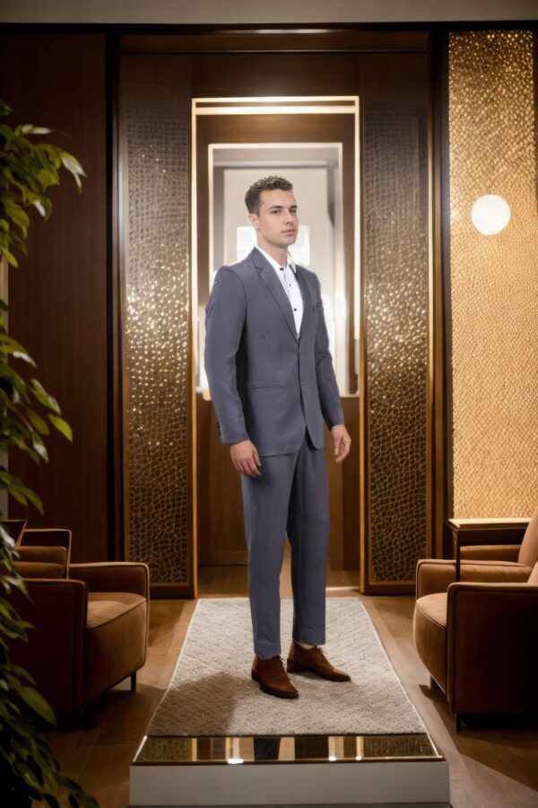 Sophisticated Charcoal Grey Notch Lapel Suit Set - Perfect for Weddings & Formal Occasions - Image 4