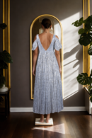 Bright Grey Stretchable Gown with Gold Embellishments - Perfect for Evening Galas & Formal Celebrations