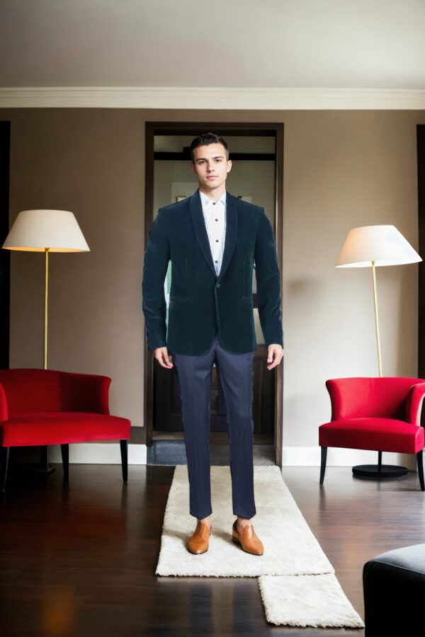 Dark Green Velvet Blazer with Shawl Collar - Perfect for Weddings & Formal Events
