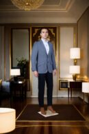 Grey Solid Cotton Slim-Fit Casual Blazer - Notched Lapel, Single-Breasted with Single-Button Closure
