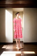 Pink Chiffon Floral Printed A-Line Maxi Dress with Square Neck & Puff Sleeves - Elegant Summer Wear