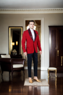 Maroon Neoprene Blazer with Black Sequin Embroidered Lapel - Perfect for Weddings & Formal Events
