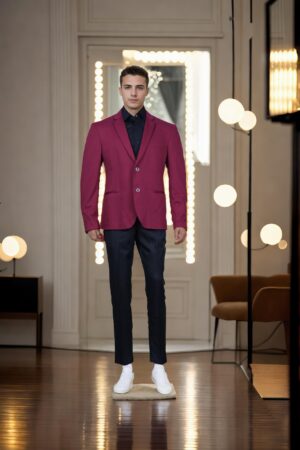 Plum Suited Blazer - Notch Lapel Collar, Single-Breasted with Double-Button Closure & Double-Vented Back Hem