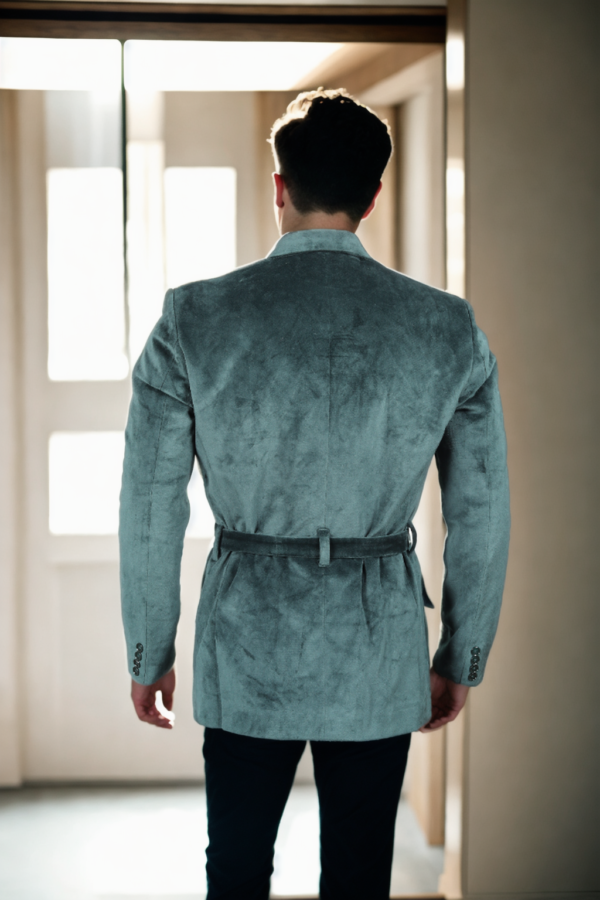 Dark Green Velvet Blazer with Semi-Padded Shoulders & Notch Lapels - Luxe Evening & Formal Wear - Image 3