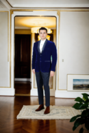 Royal Blue Velvet Blazer Suit with Black Satin Lapel - Perfect for Weddings & Formal Events
