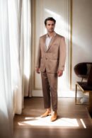 Peanut Brown Slim-Fit Silk Formal Suit with Notched Lapel, Single-Breasted Closure, and Vented Back Hem