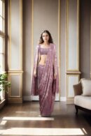 Elegant Pink Sequin Work Readymade Drape Saree with Sleeveless Princess-Cut Blouse & Detachable Sleeves - Perfect for Glamorous Events