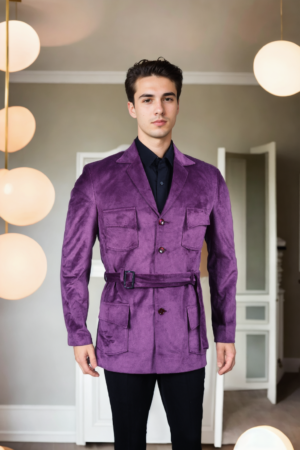 Purple Velvet Blazer with Semi-Padded Shoulders & Notch Lapels - Luxe Wedding & Evening Wear