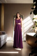 Wine Wool 2-Piece A-Line Gown with Padded Stretchable Gown - Elegant Formal Wear