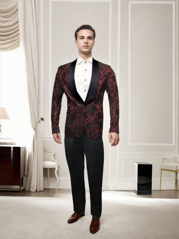 Maroon Blazer with Black Flower Net Overlay - Perfect for Weddings & Formal Events