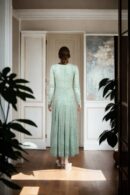 Stunning Spring Green Raw Silk Indo-Western Dhoti Set with Sequin Belt, Sleeveless Blouse & Embellished Long Jacket