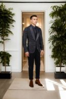 Luxurious Black Velvet Suit Set with Self-Embroidery & Sequin Design, Shawl Collar, Front Open Waistcoat & Formal Velvet Pants - Perfect for Elegant & Formal Occasions
