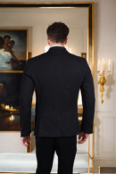 Mens Solid Black Single-Breasted Piqu- Blazer with Notch Lapel - Timeless Elegance & Versatile Styling
