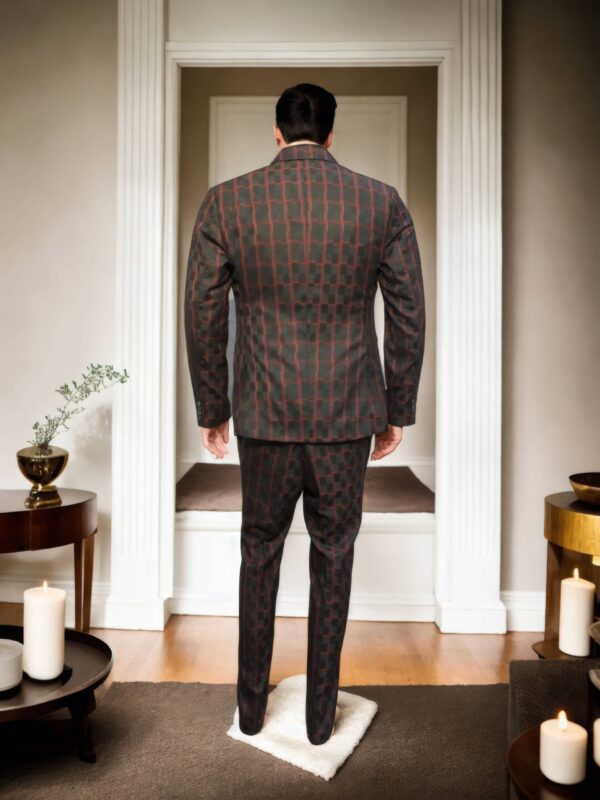 Sophisticated Black Base Maroon Checks Suit Set - Perfect for Formal Events & Wedding Celebrations - Image 3