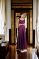 Wine Wool 2-Piece A-Line Gown with Padded Stretchable Gown - Elegant Formal Wear