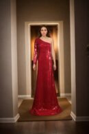 Red One-Shoulder Sequin Gown with Front Slit - Glamorous Evening Wear