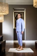 Elegant Sky Blue Collar Notch Lapel Suit Set - Perfect for Weddings & Formal Events
