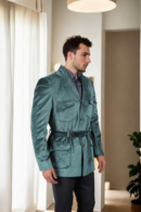 Dark Green Velvet Blazer with Semi-Padded Shoulders & Notch Lapels - Luxe Evening & Formal Wear