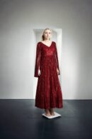 Long Flared V-Neckline Gown with Shoulder Cape & Back Zip Opening - Elegant Evening Wear