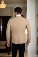 Mens Beige Self-Design Formal Blazer with Textured Fabric & Notched Lapel - Elegant Business & Occasion Wear