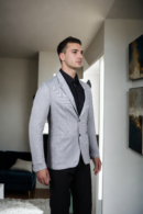 Sophisticated Grey Blazer - Notched Lapel Collar, Front Open & Full Sleeves for Modern Elegance