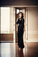 Elegant Black Velvet Readymade Drape Saree with Beads Lace Work Halter Neck Half Sleeves - Perfect for Formal & Evening Events