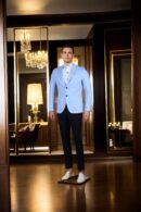 Sky Blue Solid Cotton-Polyester Slim-Fit Casual Blazer - Notched Lapel, Single-Breasted with Single-Button Closure