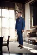 Luxurious Navy Blue Quilted Suit with Satin Shawl Collar, Patchwork & Bead Details, Full Sleeves & Formal Pants ? Perfect for Elegant & Upscale Occasions