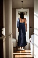 Black Net Dress with Sequin Detailing and Lycra Pleated Design - Glamorous Evening Wear
