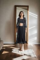Black Cutwork Lace Dhoti Saree with Border Work Jacket & Strap Blouse - Modern Statement Wear