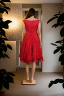Red Boat Neck Gown with Chikankari Work - Perfect for Traditional and Formal Events