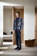 Black Suiting Heavy Blazer with White & Black Beadwork - Long Sleeves, Two Flap Pockets, Chest Welt Pocket
