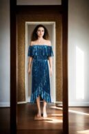 Dark Teal Green Velvet Off-Shoulder Faux Wrap Maxi Dress with Ruffle Design for Evening and Cocktail Parties