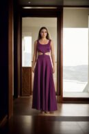 Wine Wool 2-Piece A-Line Gown with Padded Stretchable Gown - Elegant Formal Wear