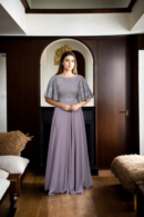 Cream Gown with Silver Sequin Embroidery - Perfect for Weddings & Elegant Evening Soires