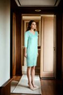 Pista Green Straight Fit Dress with Back Opening and Midi Sleeves - Elegant Casual Wear