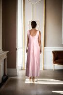 Stylish Baby Pink Silk Western Dress with Front Drape Design, Sleeveless Silhouette, Round Neckline & Princess-Cut Detailing
