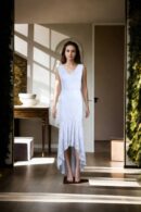 White Net Gown with Abstract Sequin Design & V-Neckline - Perfect for Sophisticated Evenings