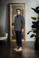 Double-Breasted Military Green Melange Blazer with Lapel Collar - Perfect for Weddings & Formal Events