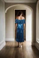 Dark Teal Green Velvet Off-Shoulder Faux Wrap Maxi Dress with Ruffle Design for Evening and Cocktail Parties