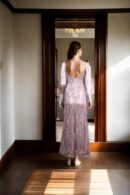 Baby Pink Bodycon Dress with Feather, Sequin, and Bead Details, Square Neckline & Full Sleeves - Elegant Evening Wear