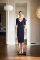Overlapped Gathered Dress with Pleats on One Side, Back Opening, and 3/4th Sleeves - Elegant Evening Wear