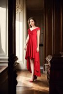 High-Low Off-Shoulder Skater Dress - Chic & Elegant Evening Wear
