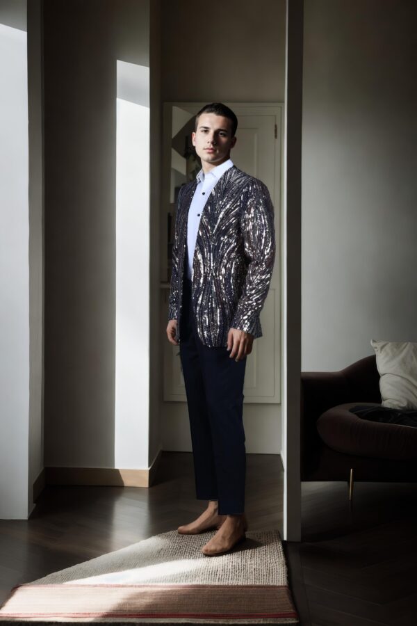 Men's Black Polyester Blazer with Colorful Sequins Suit Coat - Full Sleeves for Parties & Events - Image 4